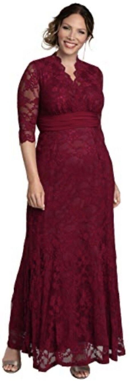 KIYONNA Screen Siren Romantic Lace Gown Burgundy Red Maxi 2X 2 18-20